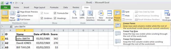 Freeze Rows and Columns in Excel
