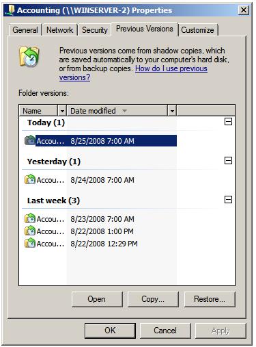 Configuring Volume Shadow Copy on Windows Server 2008