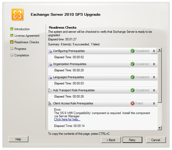 Exchange 2010 SP3 Error - The IIS 6 WMI Compatibility component is required