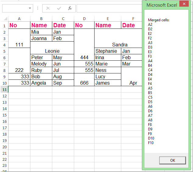 Identify and select all merged cells in Excel