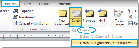 Remove all comments from document in Word