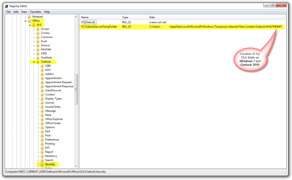Outlook 2007/2010/2013 Attachment temporary folder