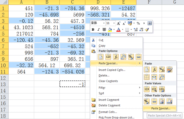 Negative Number as Positive (Microsoft Excel)