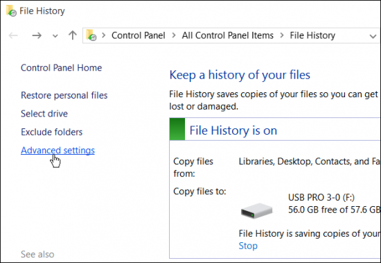 Configure File History (Windows 10)