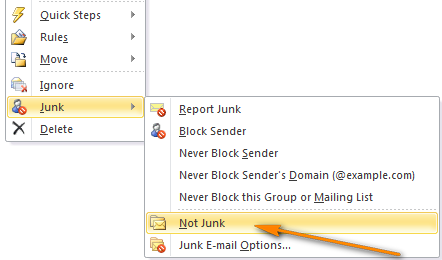 Configure Outlook Junk Mail Filter to stop fake e-mail