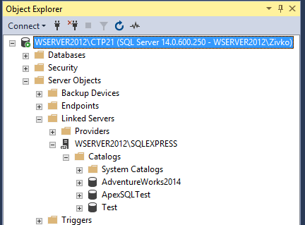 SQL Server - Creating linked server in SQL Server Management Studio