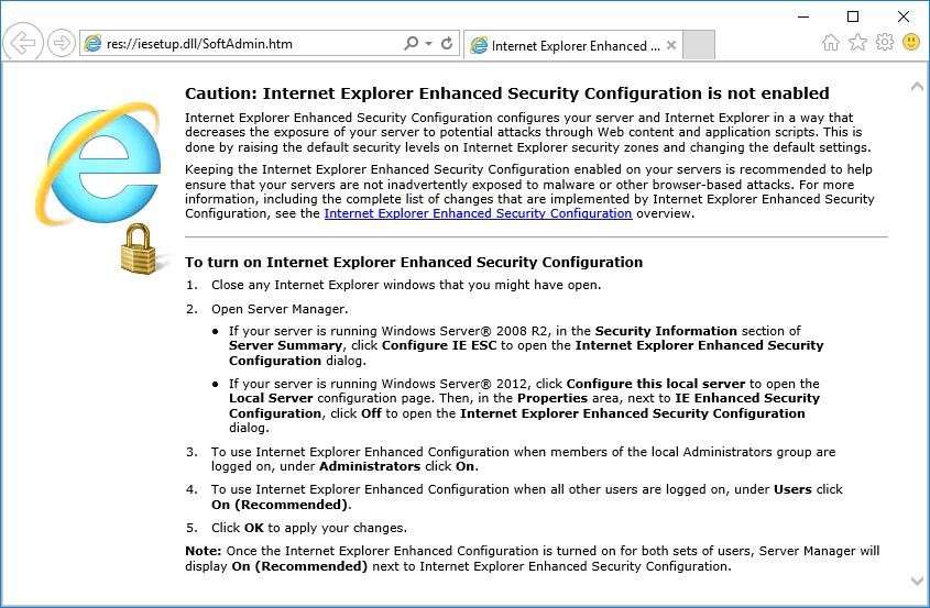 Windows Server 2016 - Disable Internet Explorer Enhanced Security Configuration